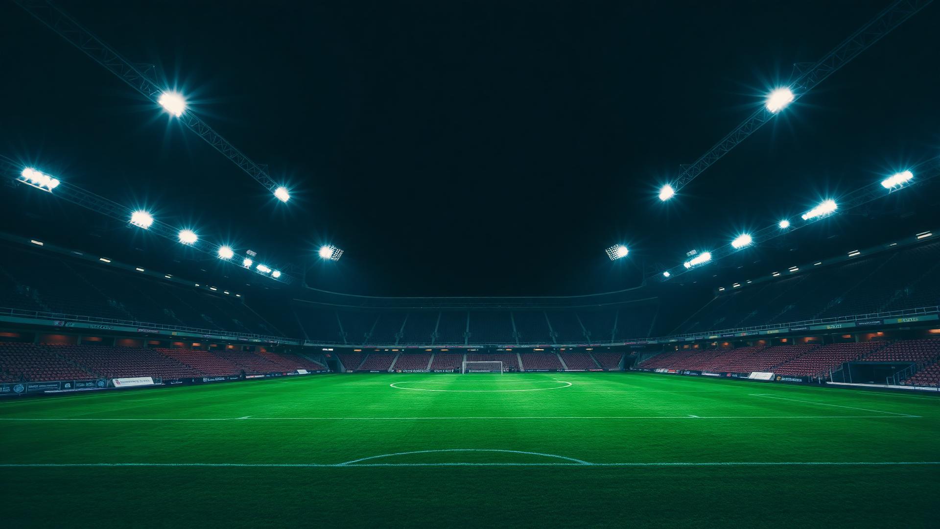 Estádio de futebol iluminado à noite